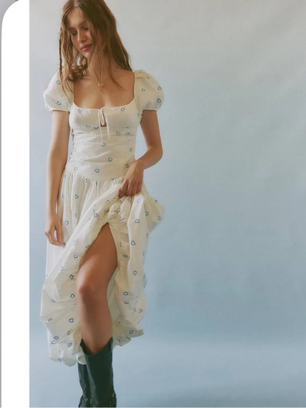 NEW Womens Free People Bali Sprinkled Heart Puff Sleeve Cotton Maxi Dress